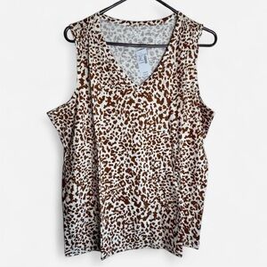 Maurices 24/7 Sleeveless Tank Top XL Brown White Animal Print V-Neck